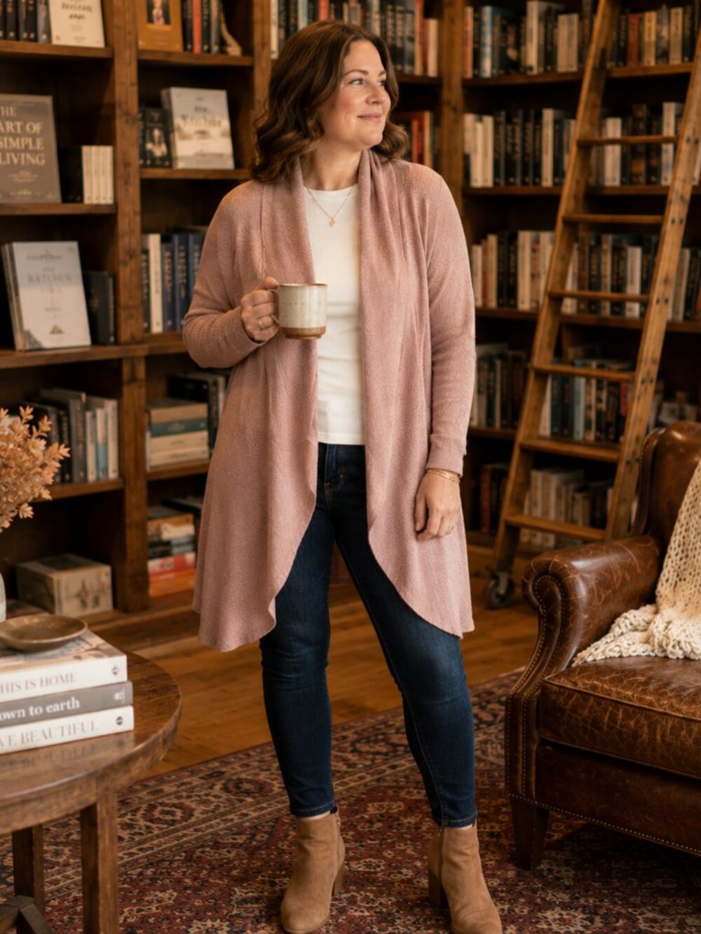 Leith Nordstrom Dusty Rose Longline Cardigan | XL | Open Front Duster